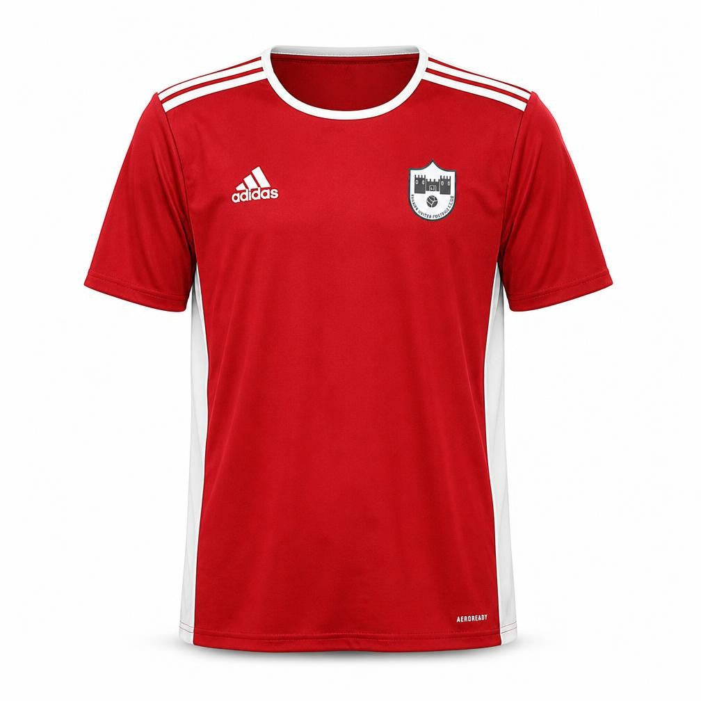 Front view of Adidas Men's Red Football Jersey AEROREADY T-Shirt, size M