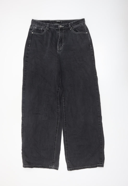 Missguided Women's Black Wide-Leg High-Rise Cotton Jeans Size 12
