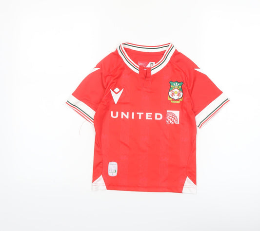Macron Boys Red Football Jersey Wrexham AFC Short Sleeve Athletic Top 4 Years