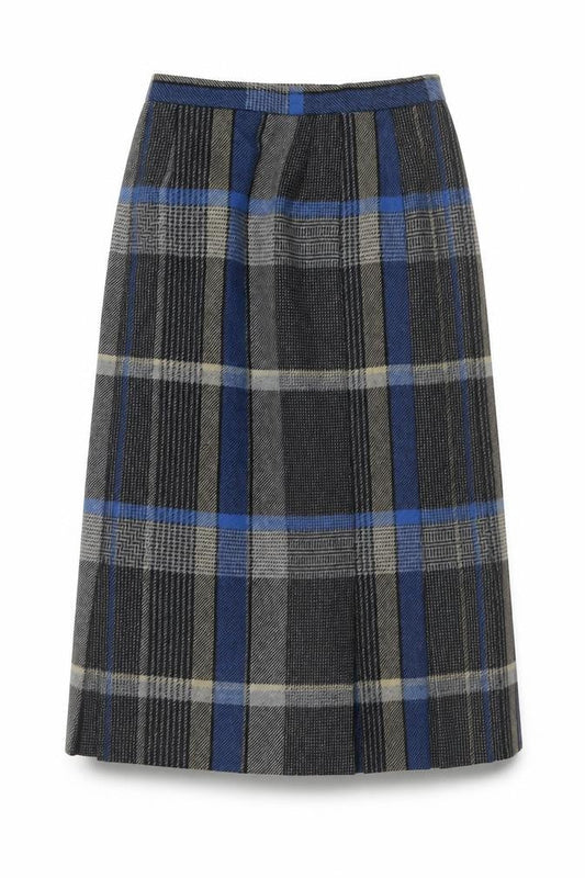 Box-Cars Womens Grey Plaid Wool Blend Pleated Midi Skirt Size 10