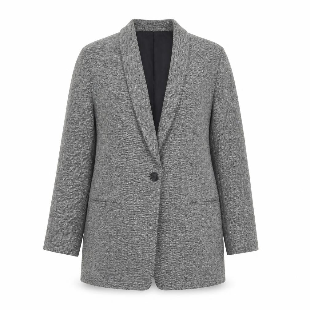 Jones New York Suit Women Grey Single-Breasted Blazer Size 10 Wool-Look