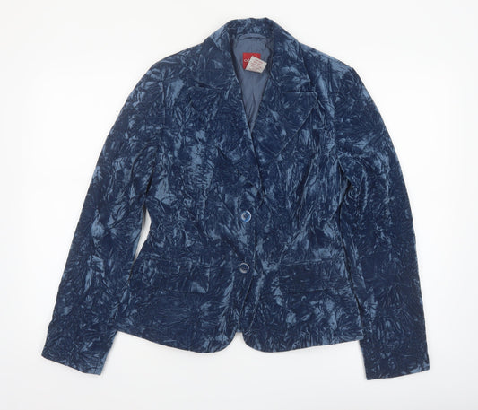 Olsen Women Blue Velvet Look Single Breasted Blazer Size 12