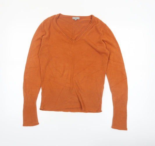 Marks and Spencer Per Una Brown Wool V-Neck Long Sleeve Polo M
