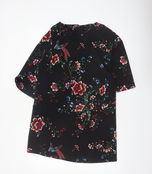 Red Herring Womens Black Floral Shift Dress Size 10 3/4 Sleeve