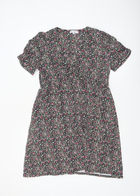 Red Herring Womens Black Floral A-Line Knee Length Dress Size 14