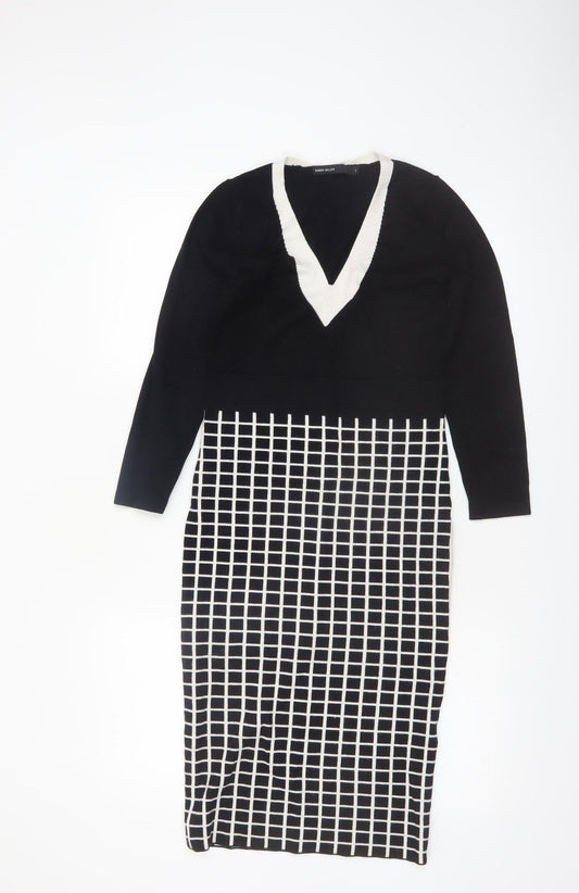 Karen Millen Women's Black Check Knit Bodycon Midi Dress Size S