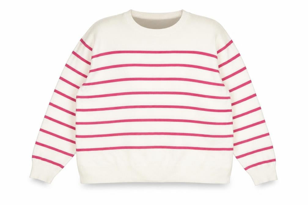 Marks & Spencer Women Ivory Pink Striped Crew Neck Jumper Size 24