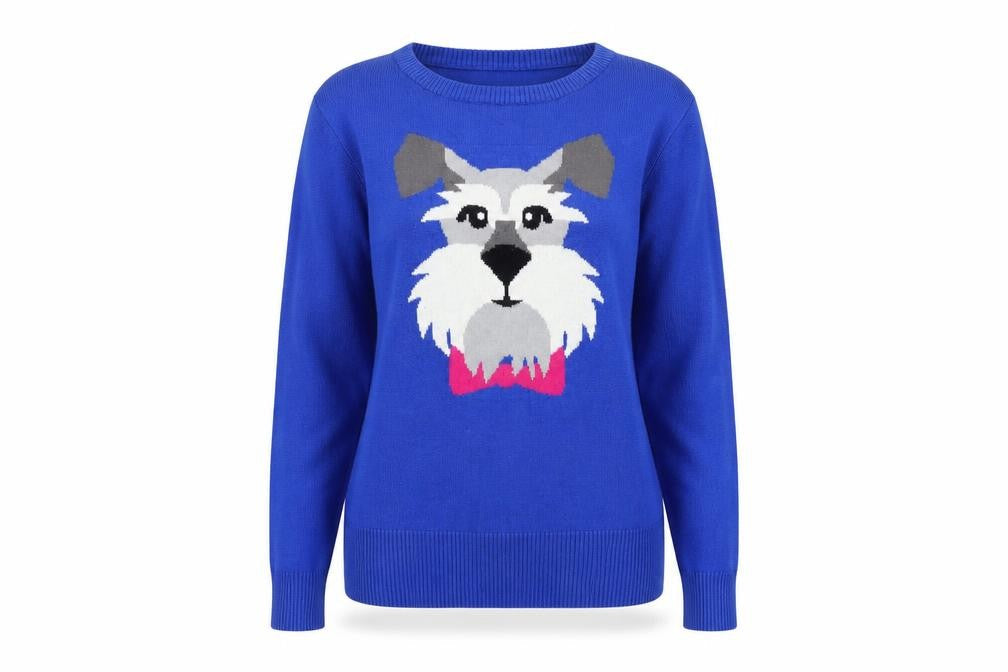 Louche Women’s Blue Dog Knit Jumper Size 10 Cotton Pullover