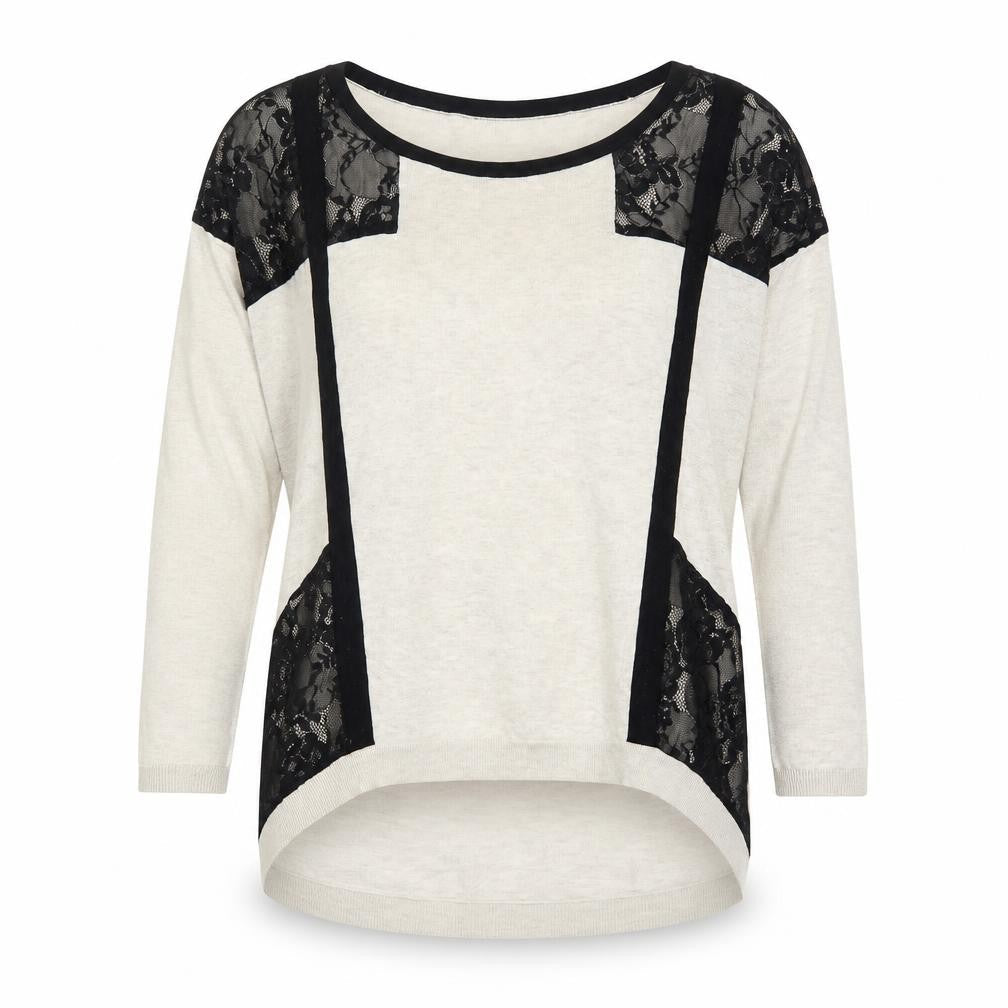 Warehouse Women's Beige Lace Panel Relaxed Fit Jumper Size 8