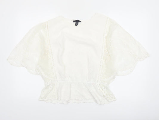 New Look Women Ivory Embroidered Lace Peplum Blouse UK M