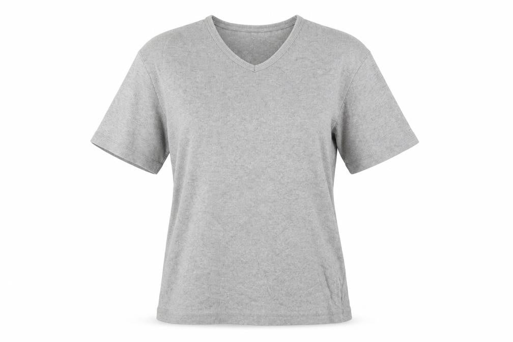 Front view of Lee Cooper Women’s Grey V-Neck Cotton Blend Short Sleeve T-Shirt L