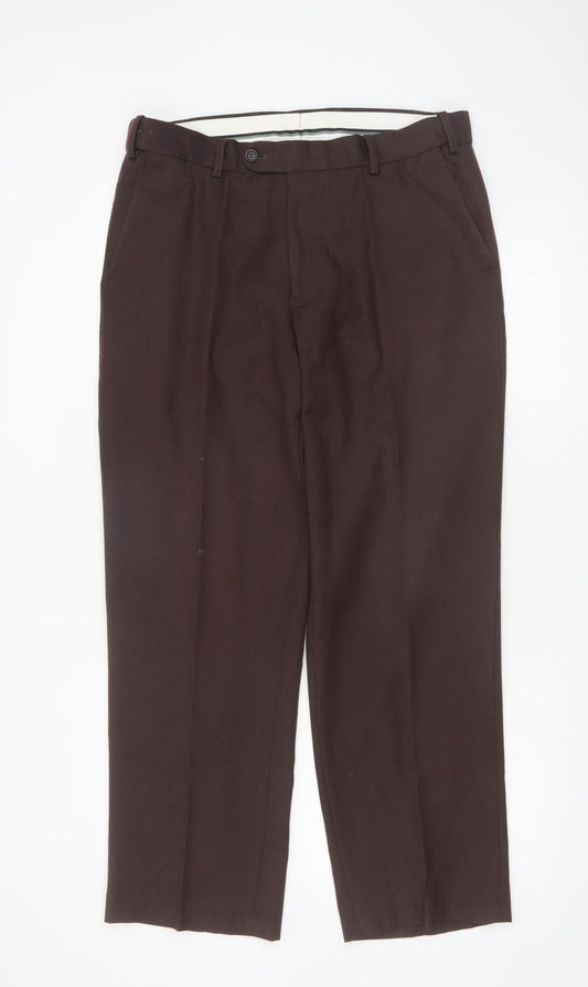 Skopes Men's Brown 34S Classic Fit Wool Blend Dress Trousers