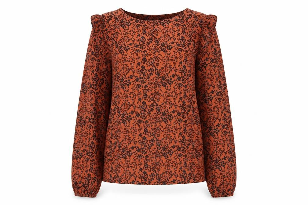 Tu Womens Orange Floral Long Sleeve Ruffle Tunic Blouse Size 12