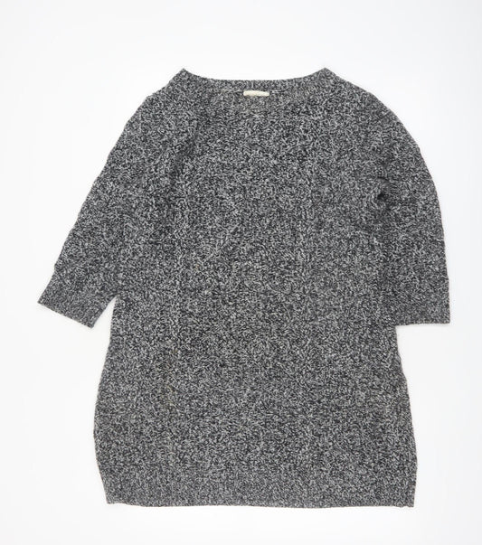 Monsoon Women Grey Knit Tunic Jumper M Boat Neck 3/4 Sleeve