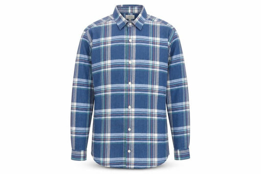 Next Men's Blue Checked Cotton Long Sleeve Button-Up Shirt Medium