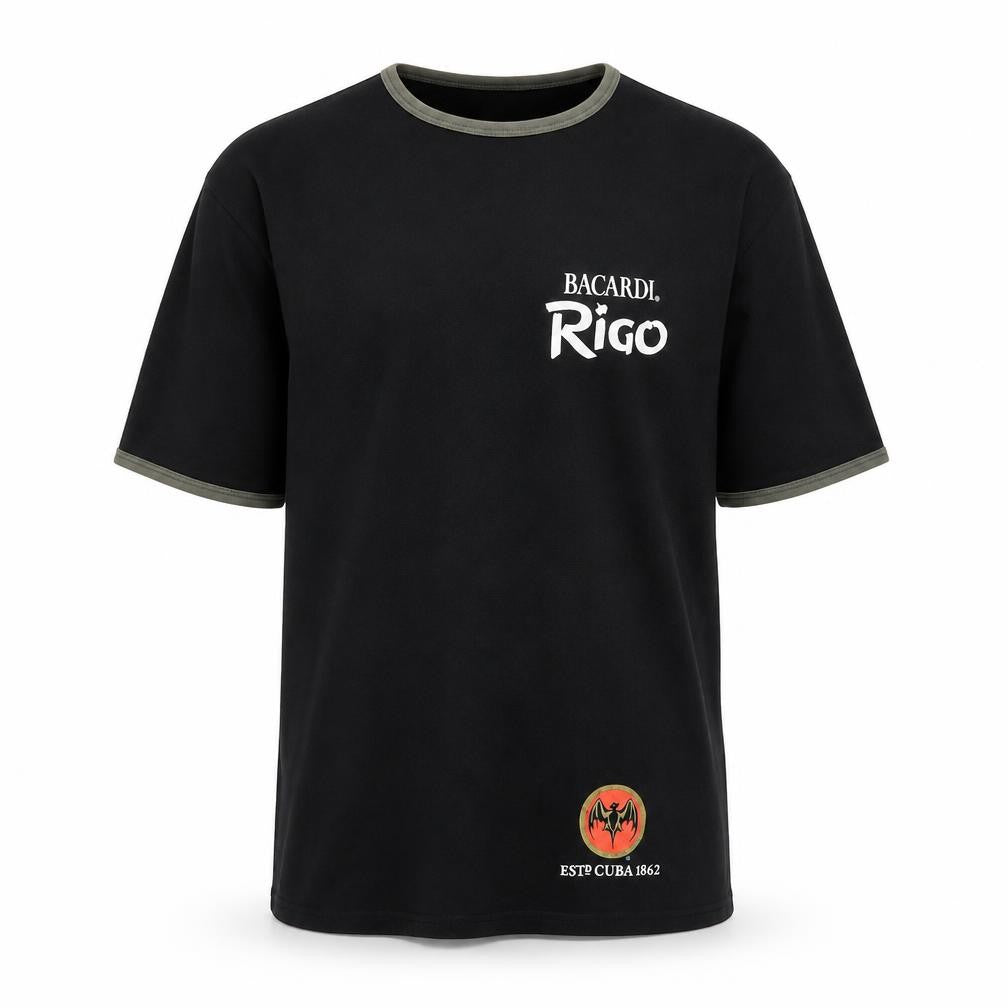 Bacardi Rigo Black Graphic Men's XL T-Shirt 100% Cotton Retro Style