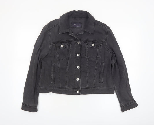 Marks and Spencer Women Black Denim Jacket Size 16 Casual Classic
