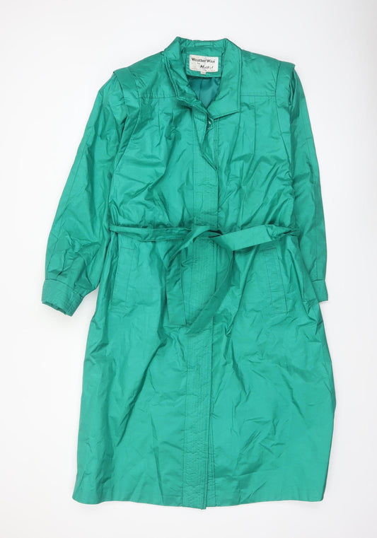 Weather Wise Women’s Green Long Rain Coat Belted Waterproof Size 11/12