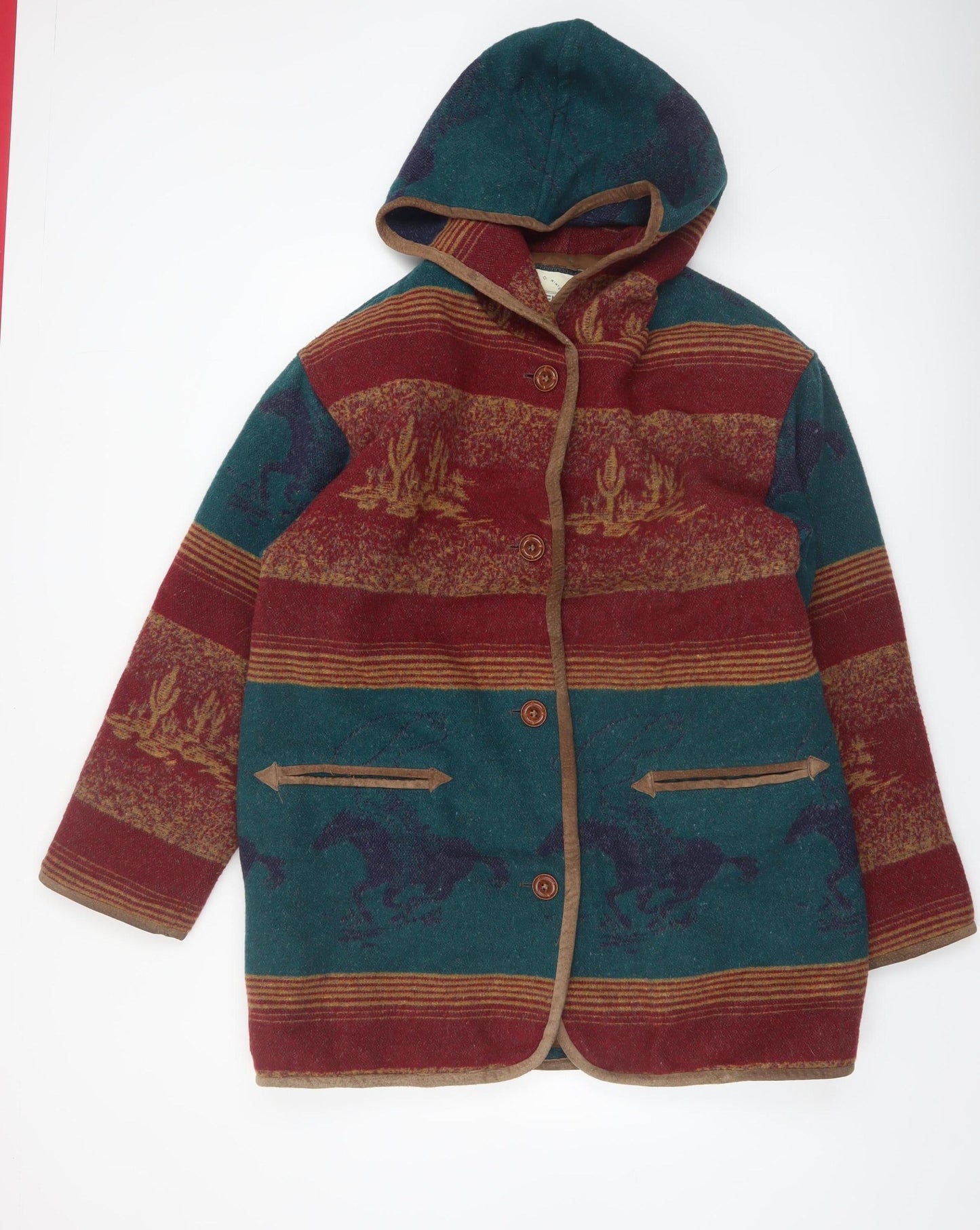 Sequence Womens Multicoloured Wool Blend Hooded Western Coat M