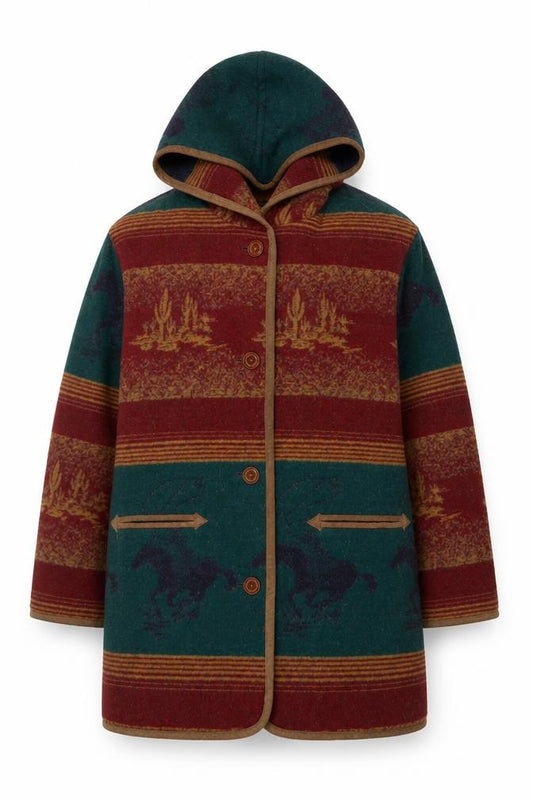 Sequence Womens Multicoloured Wool Blend Hooded Western Coat M