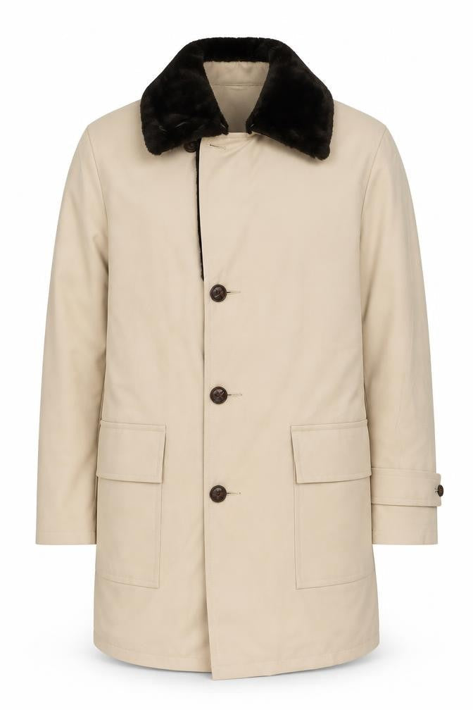 JCPenney Men's Beige Cotton Mid-Length Overcoat 40R Classic Style