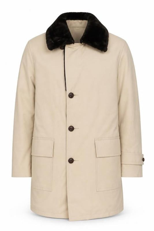 JCPenney Men's Beige Cotton Mid-Length Overcoat 40R Classic Style