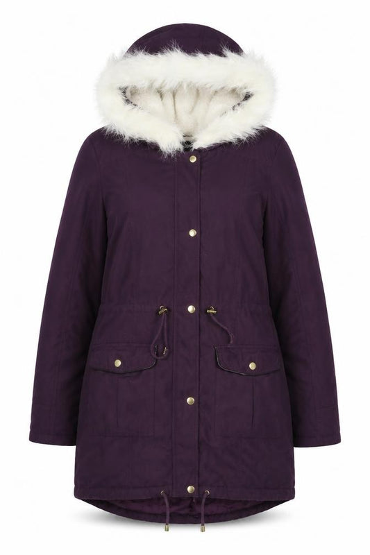 Dorothy Perkins Womens Purple Hooded Faux Fur Trim Parka Coat Size 12