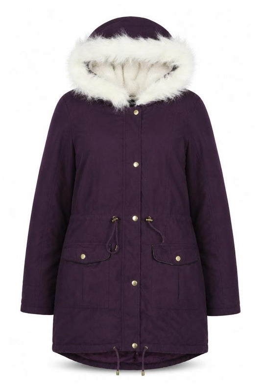 Dorothy Perkins Womens Purple Hooded Faux Fur Trim Parka Coat Size 12