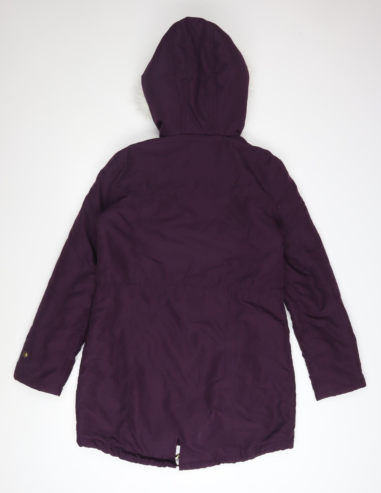 Dorothy Perkins Womens Purple Hooded Faux Fur Trim Parka Coat Size 12