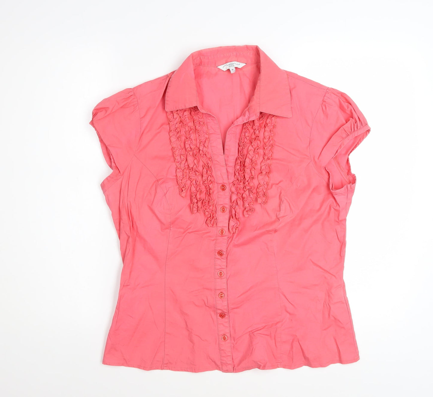 New Look Womens Coral Pink Ruffle Button-Up Blouse Size 16