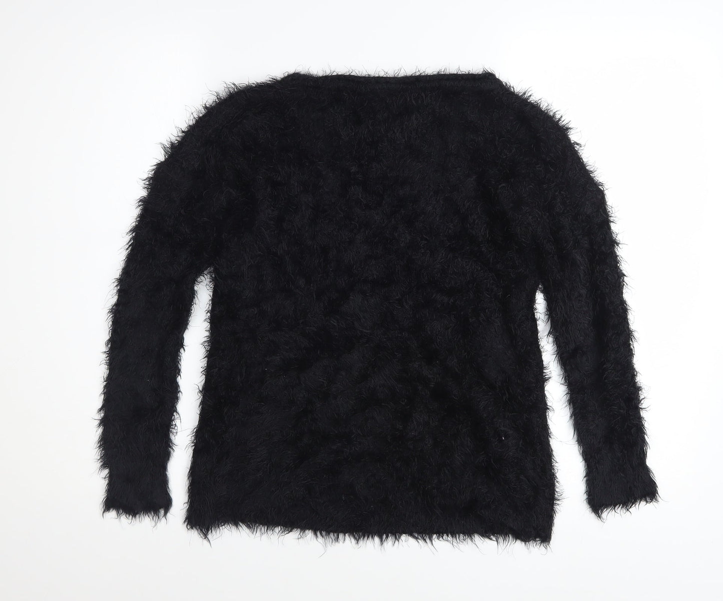 Pilot Women Black Fuzzy Long Sleeve Pullover Jumper S/M Acrylic Blend