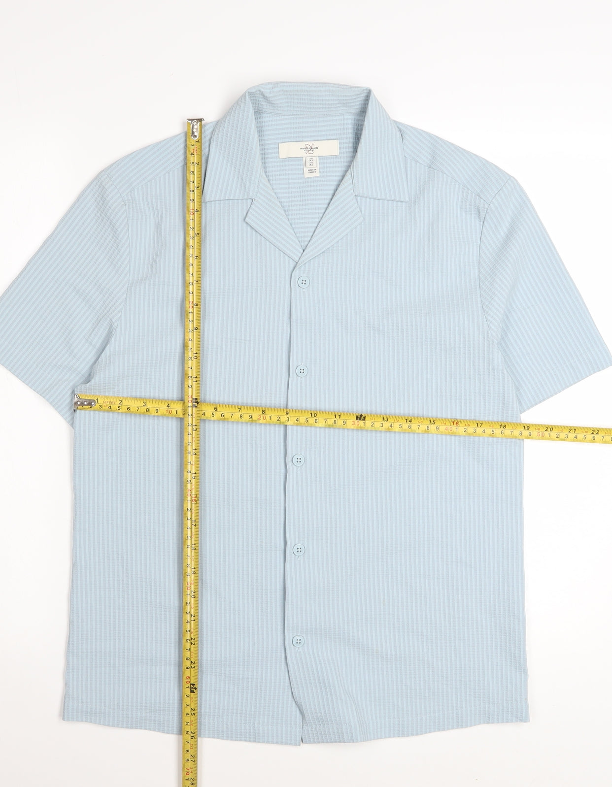 River Island Men's Blue Striped Short Sleeve Button-Up Shirt XS