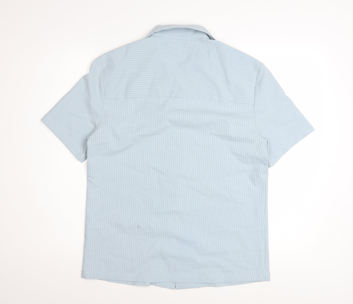 River Island Men's Blue Striped Short Sleeve Button-Up Shirt XS