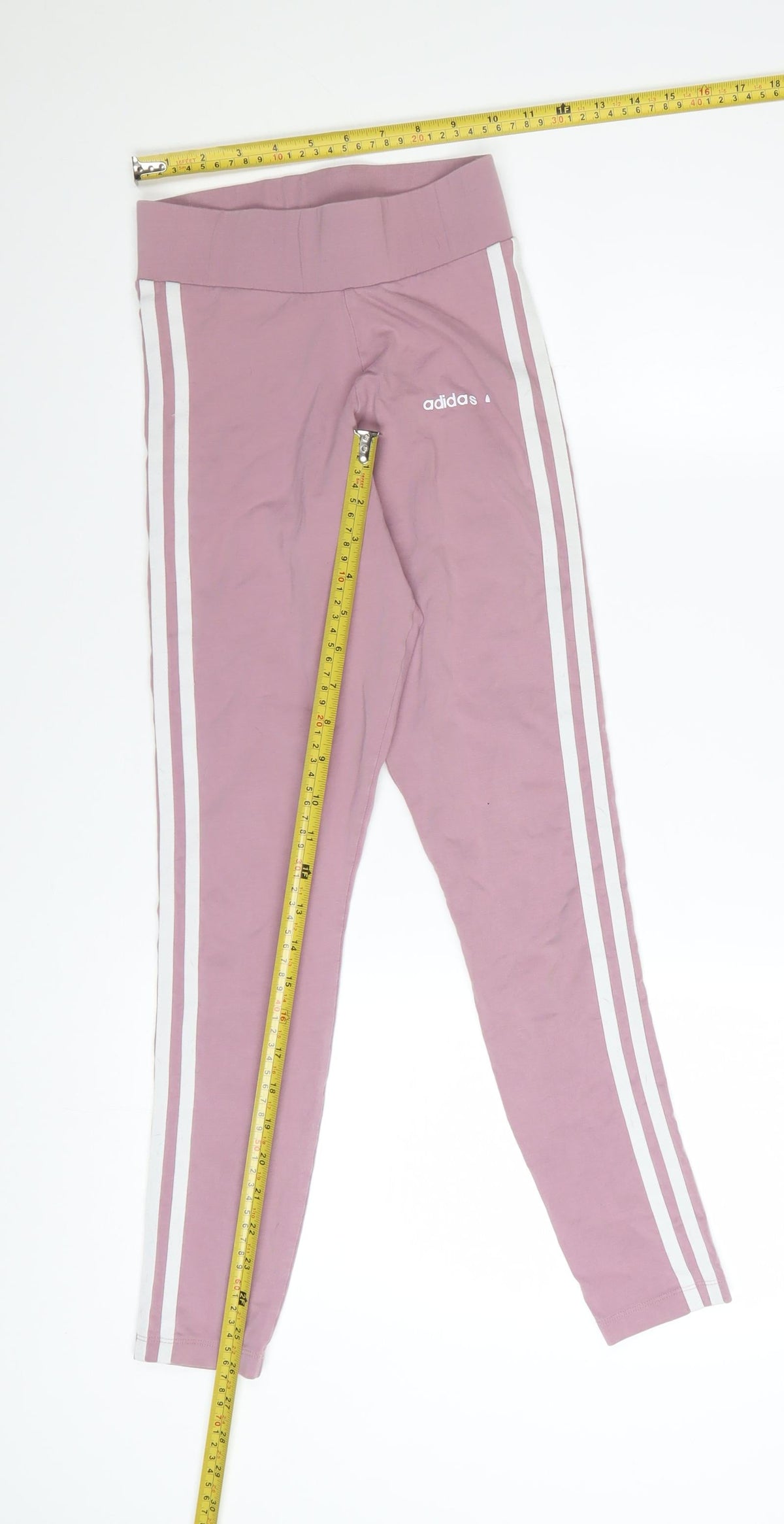 Back view of Adidas Women’s Pink Leggings XS Cotton Stretch Side Stripe
