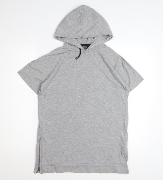 Voi Jeans Co. Women Grey Hooded Short Sleeve Zip T-Shirt M