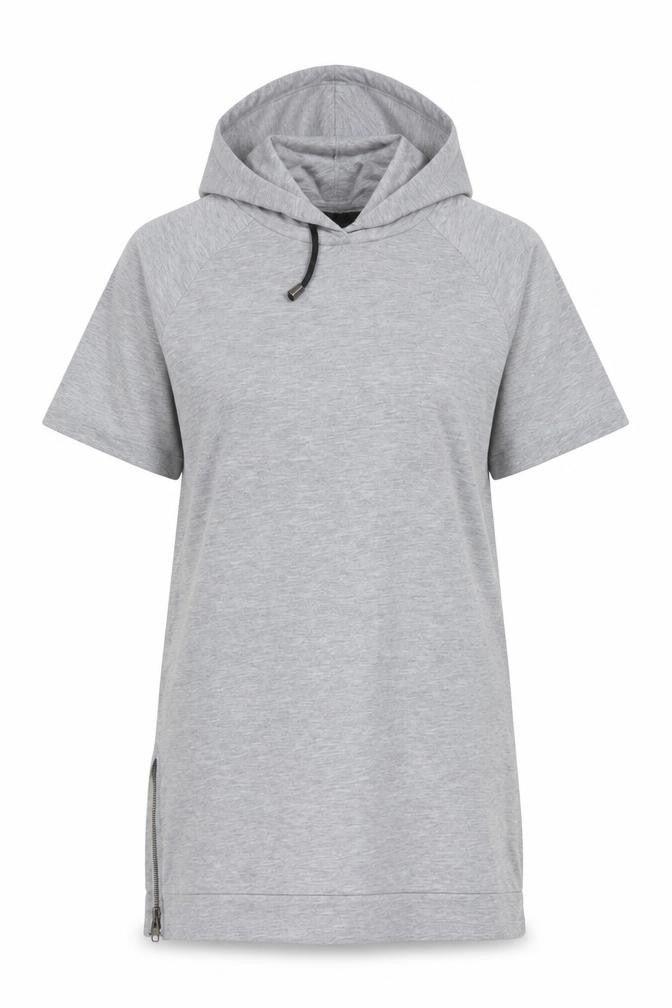 Voi Jeans Co. Women Grey Hooded Short Sleeve Zip T-Shirt M