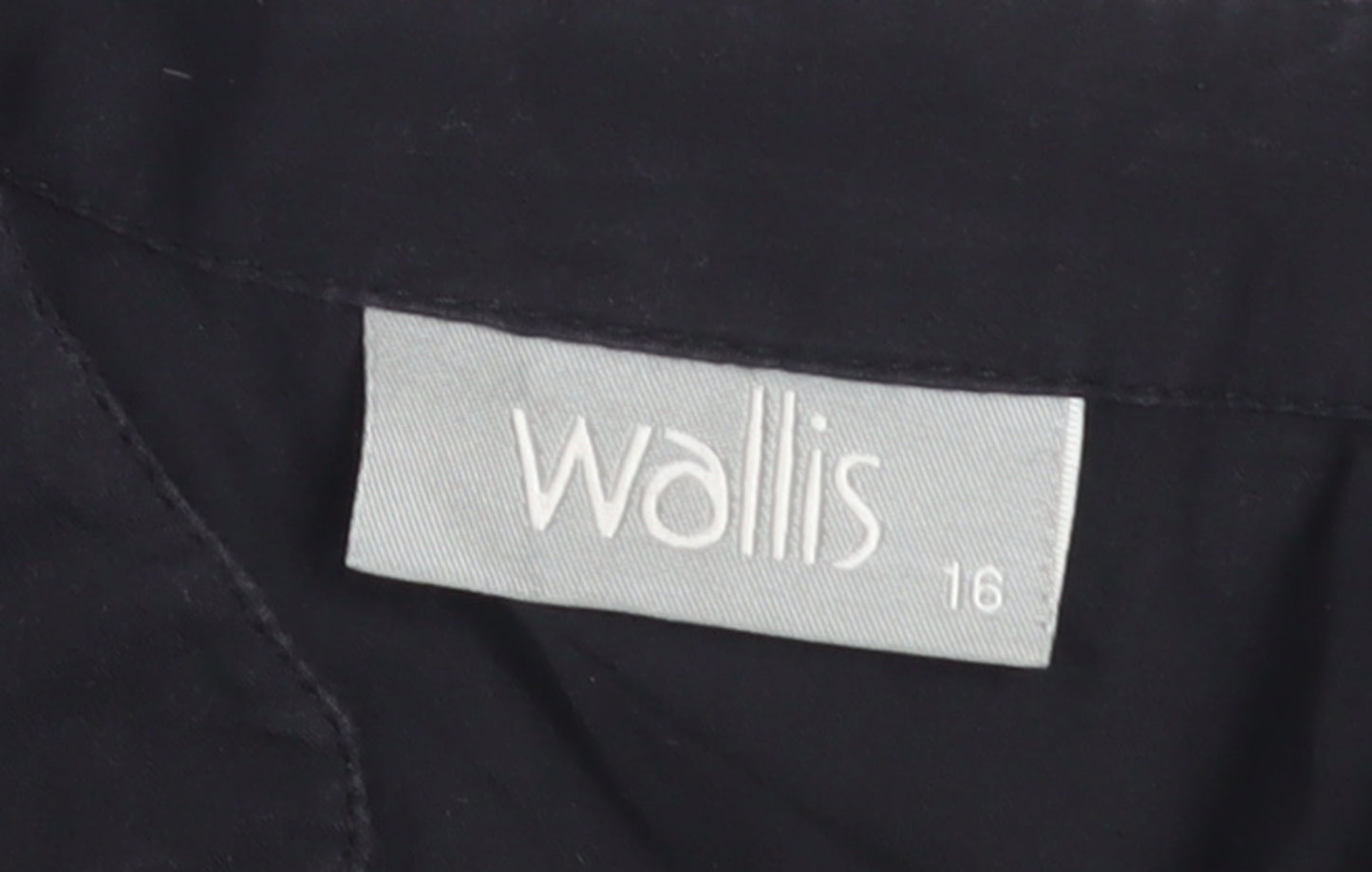 Wallis Women Black Cotton Ruffle Long Sleeve Tunic Blouse Size 16