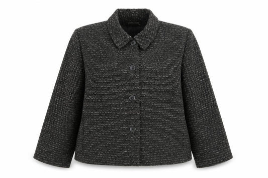 Damart Women’s Black Tweed Button Jacket Size 26 Lined Wool Blend