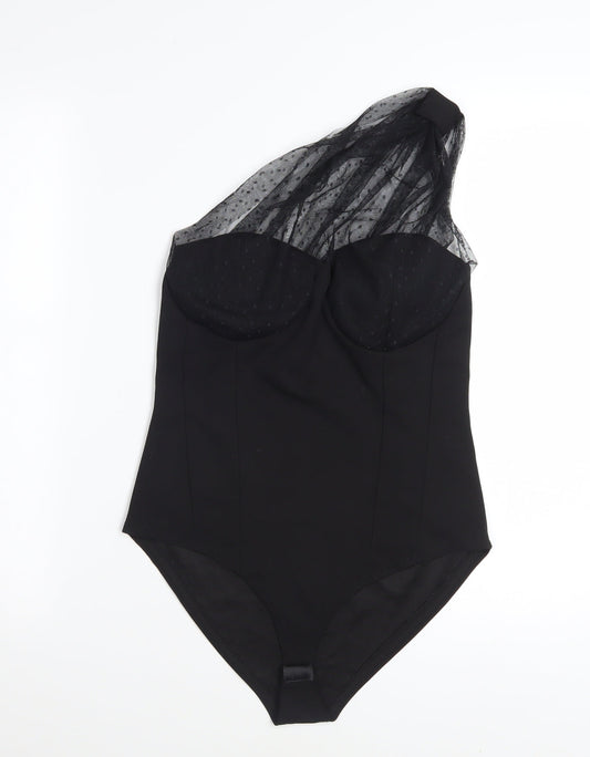 Rebellious Women's Black One Shoulder Mesh Bodysuit Size 10