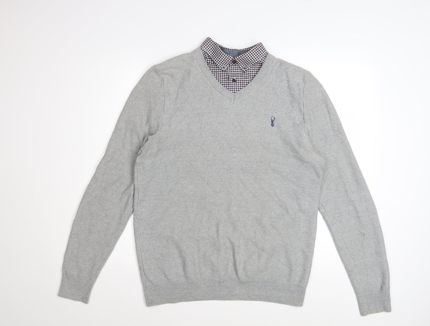 Next Men’s Grey V-Neck Cotton Pullover Jumper Size M