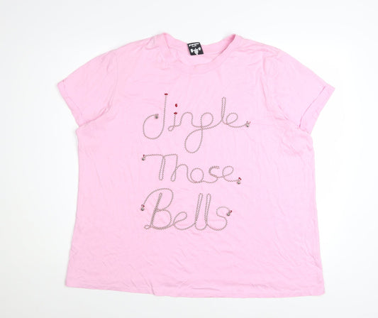 George Women Pink XL Christmas Beaded Short Sleeve T-Shirt