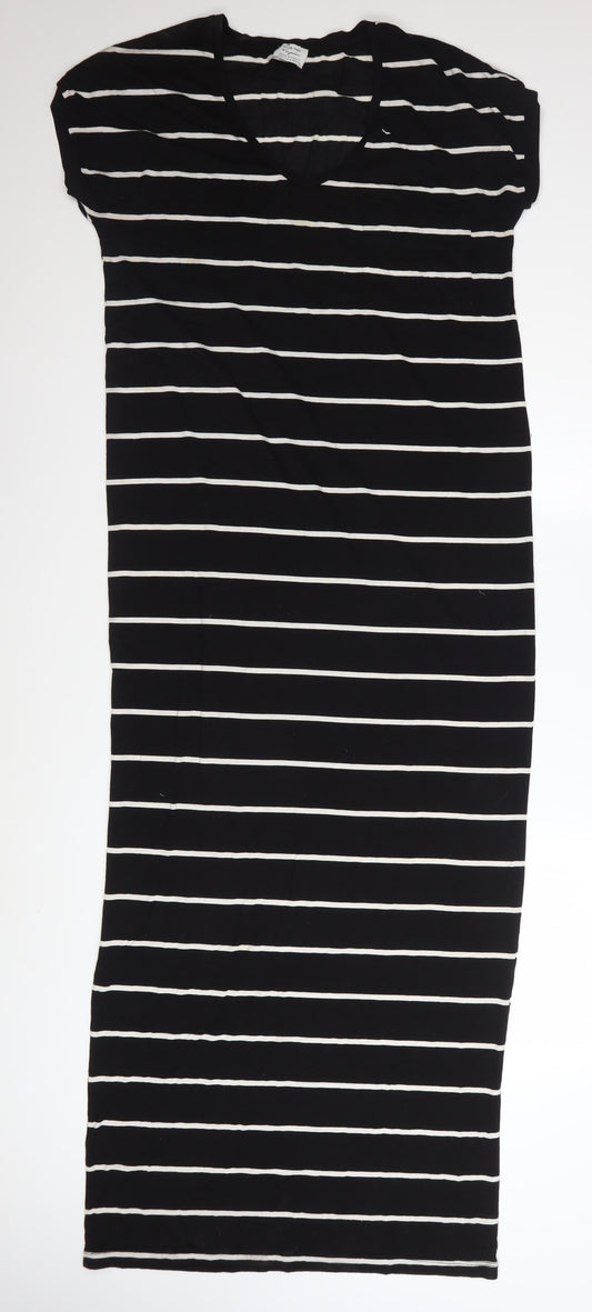 Zara Women Black Striped T-Shirt Dress Size 12 Casual Jersey