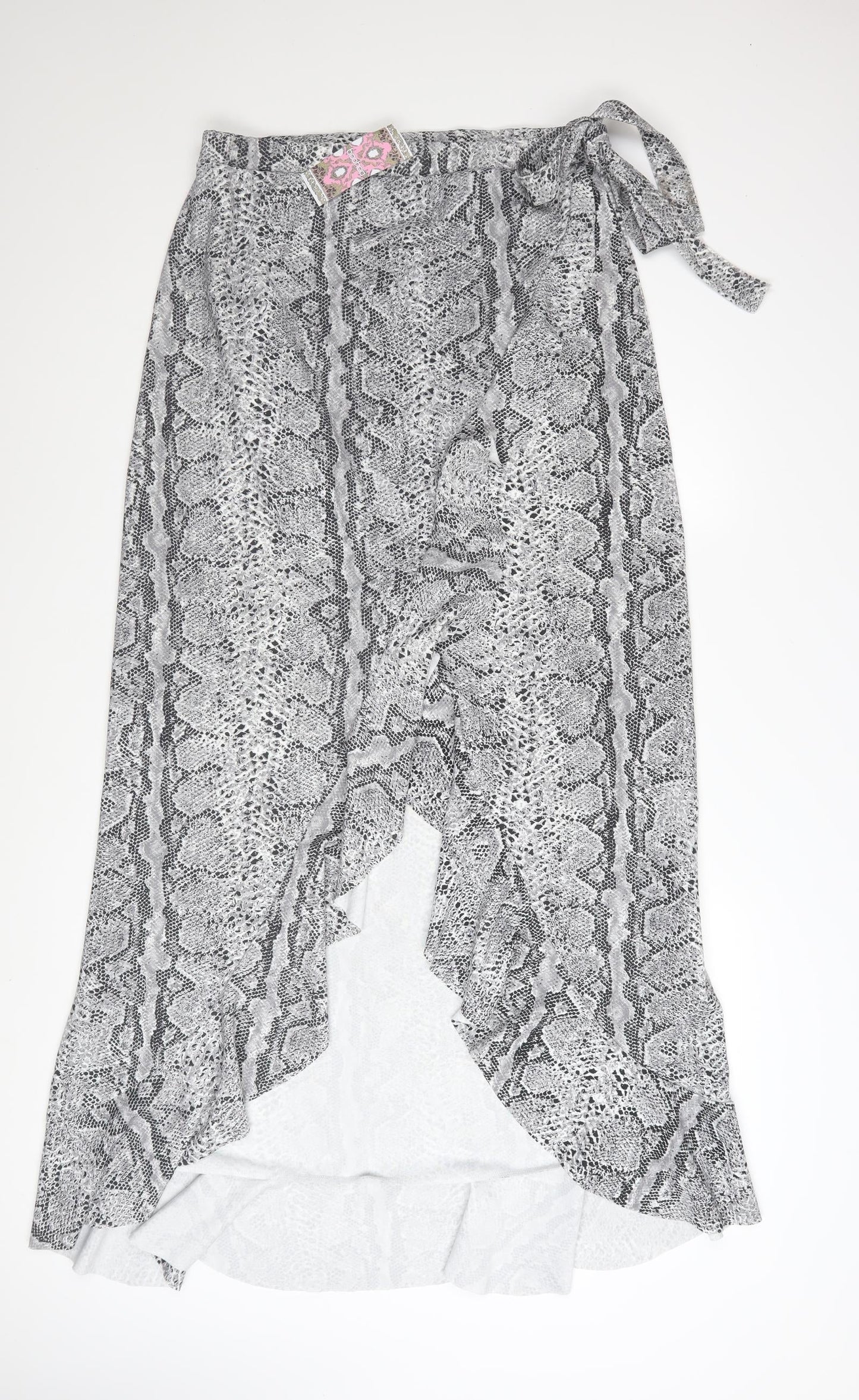 Boohoo Womens Grey Snake Print Wrap Midi Skirt Size 18