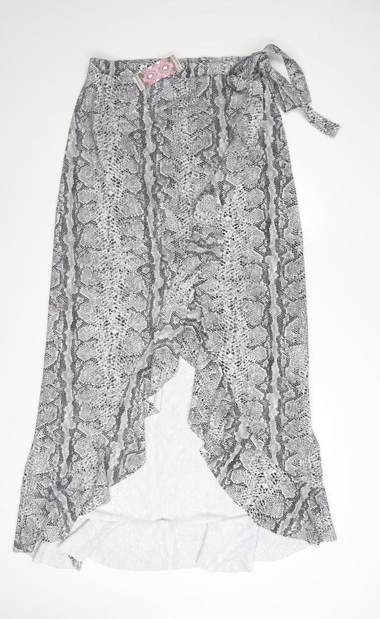 Boohoo Womens Grey Snake Print Wrap Midi Skirt Size 18