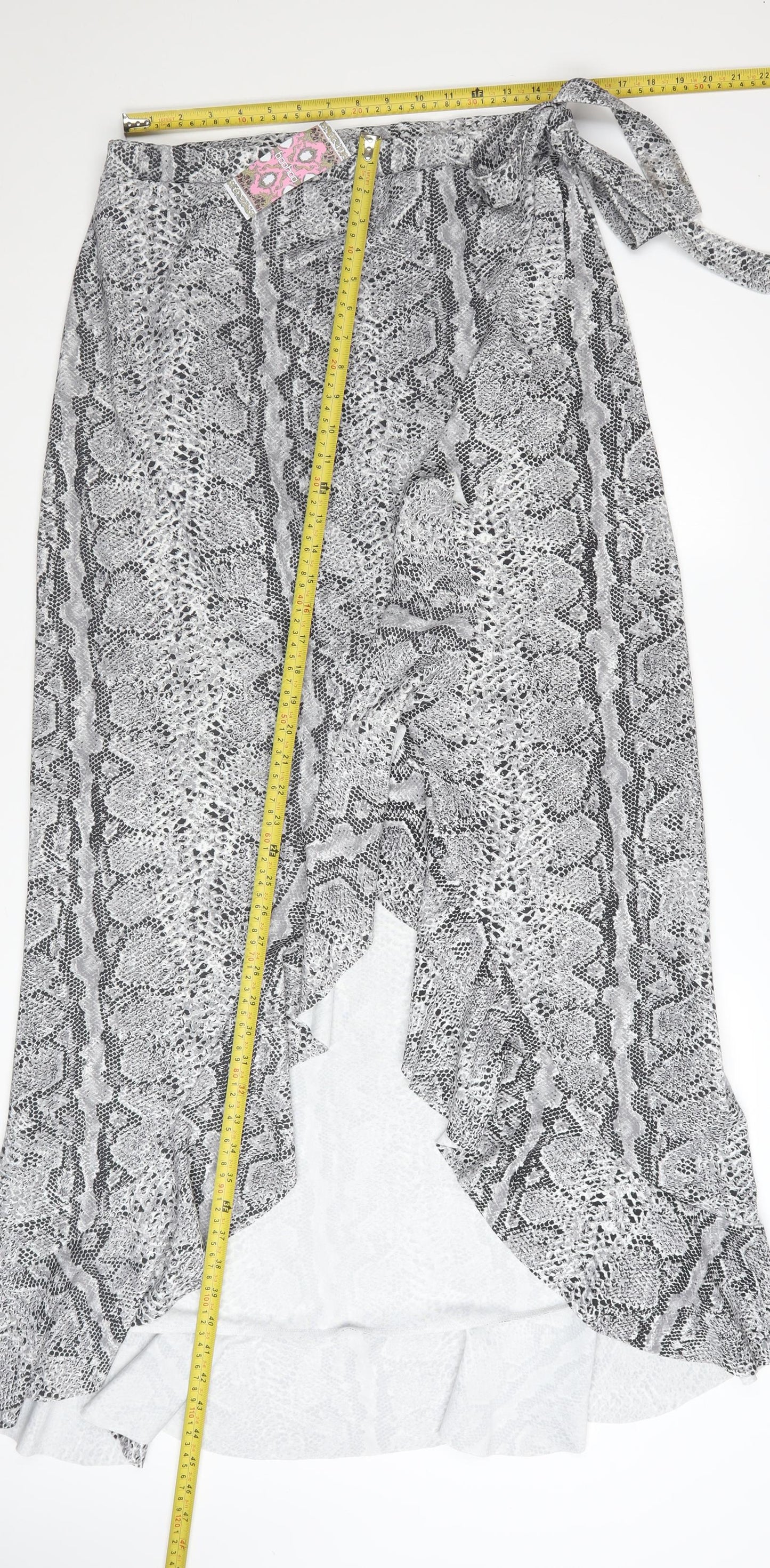 Boohoo Womens Grey Snake Print Wrap Midi Skirt Size 18