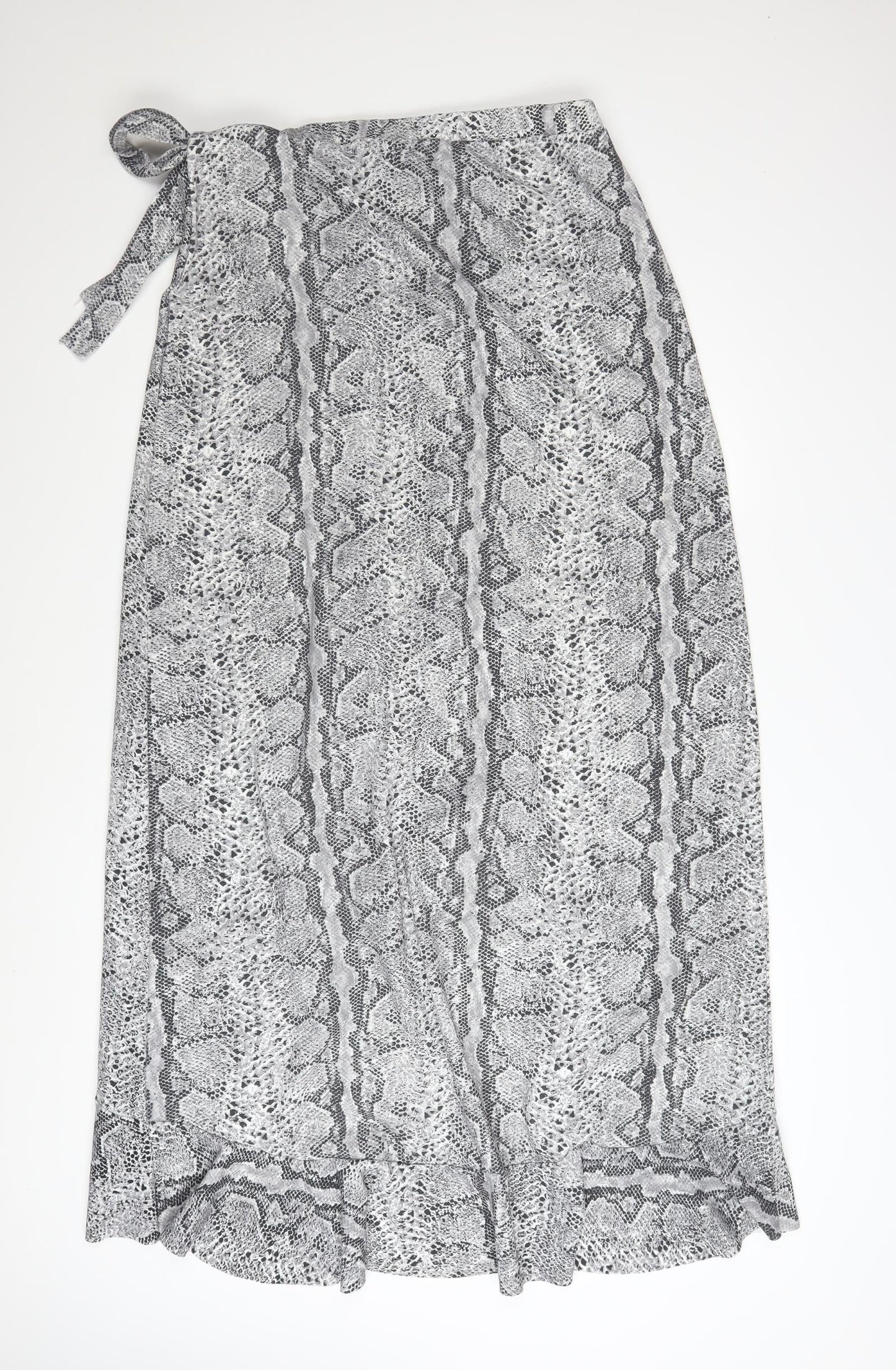 Boohoo Womens Grey Snake Print Wrap Midi Skirt Size 18