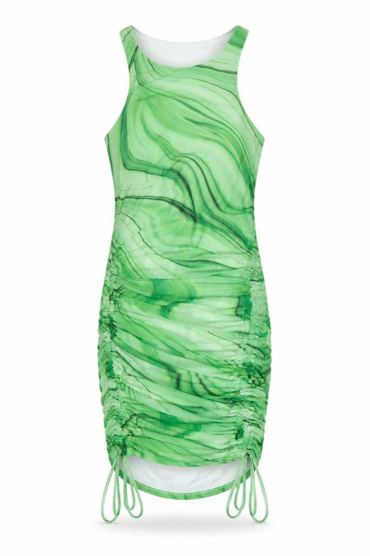 Front view of I Saw It First women’s green ruched bodycon dress, size UK 10