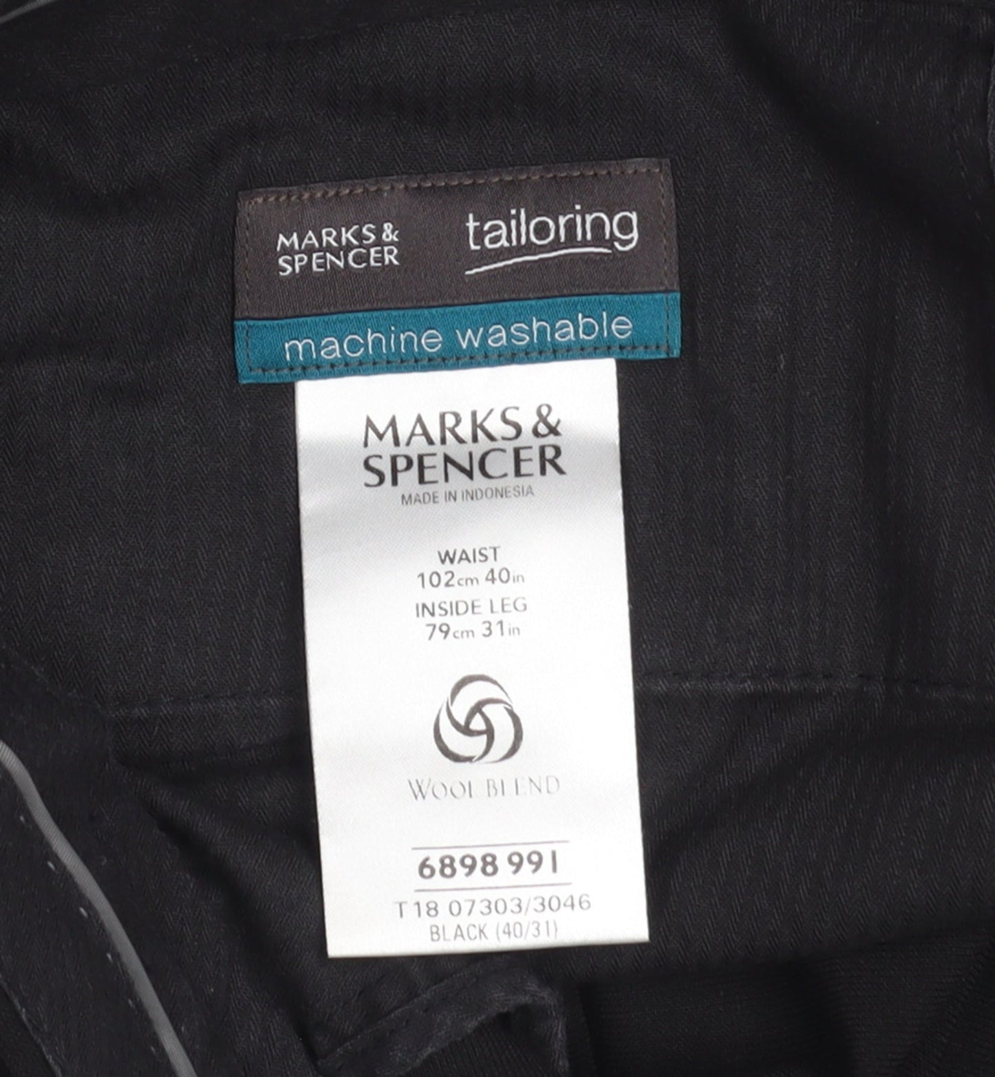 Marks and Spencer Men's Black 40W 31L Wool Blend Dress Pants