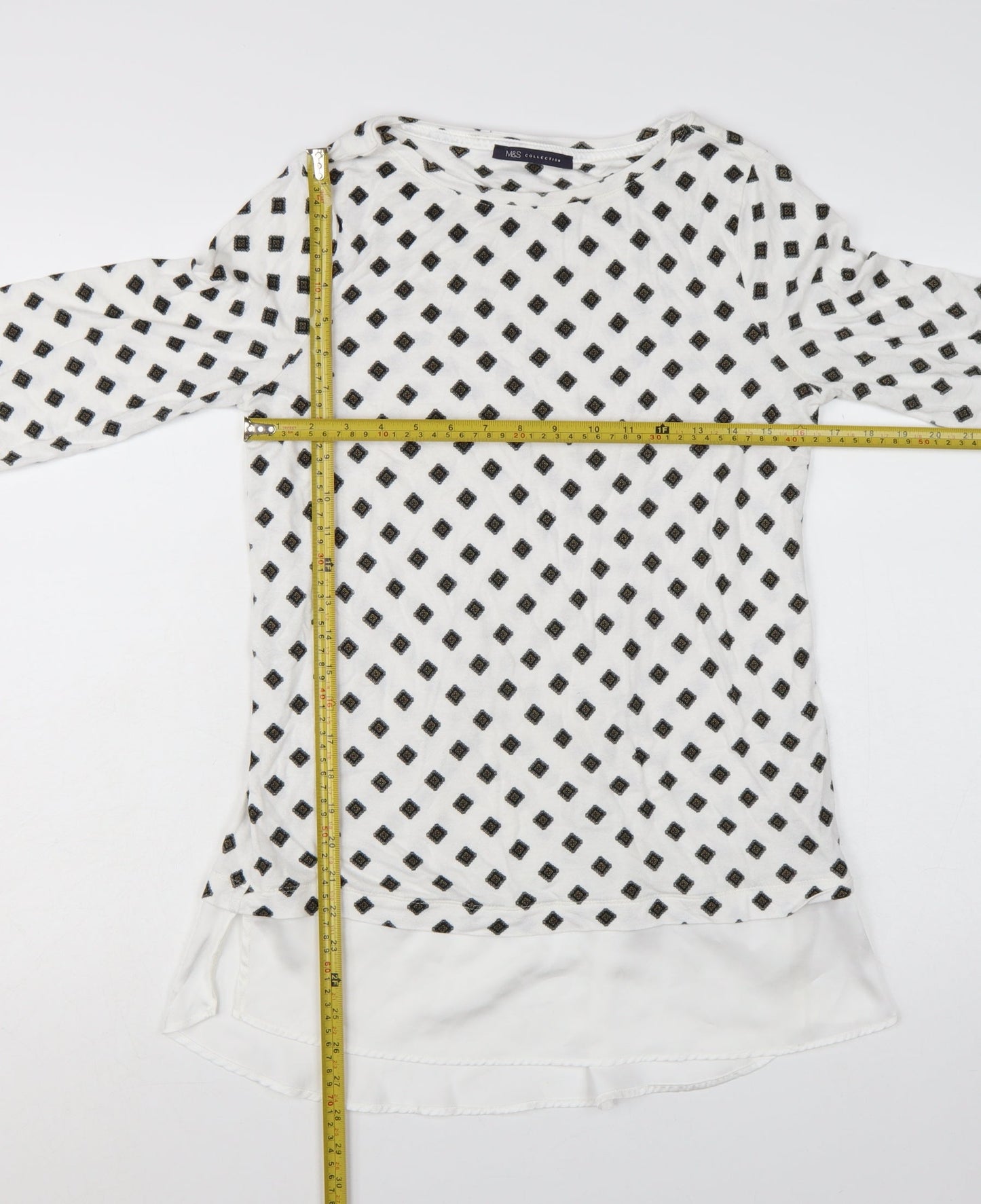 Marks and Spencer Women's White Geometric Tunic Blouse Size 12