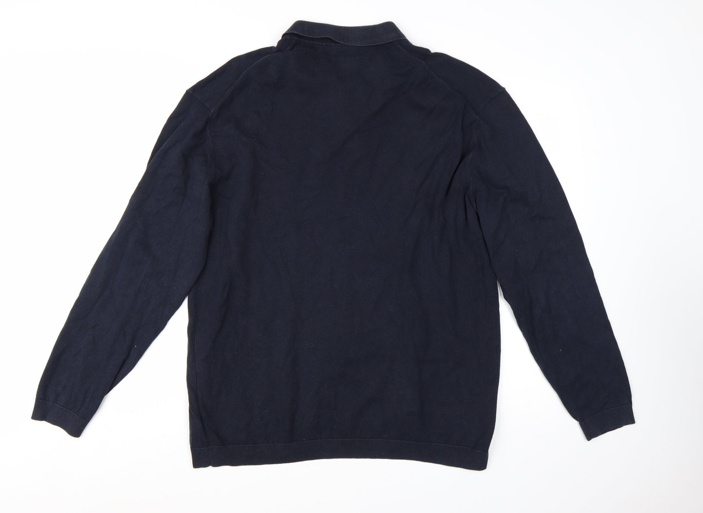 Next Men's Blue 2XL Cotton Collared Henley Jumper
